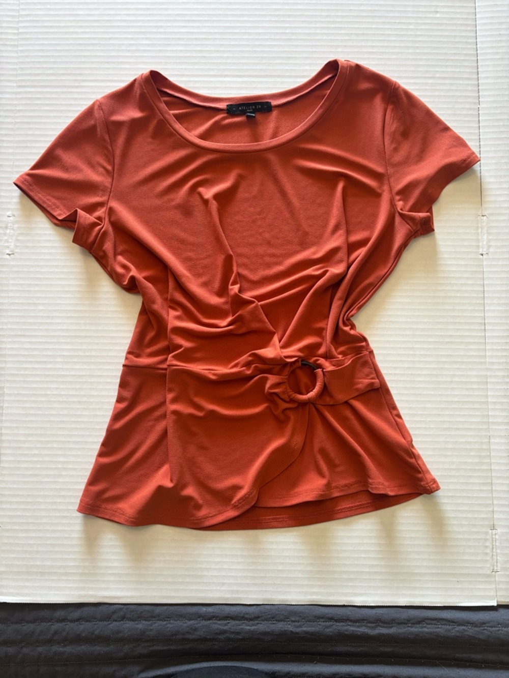 Atelier 29 Rust Short Sleeve Ring-Detail Blouse